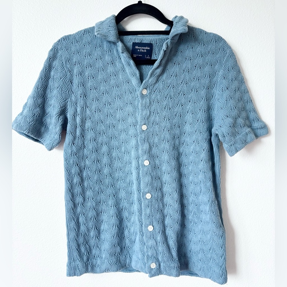 Abercrombie and Fitch Button Up Knit Shirt 100% Cotton in Blue Men’s Size Small